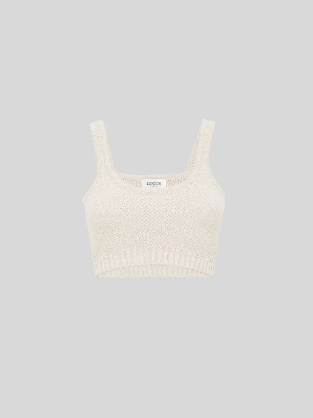 Laneus Knitted Top croptop creme ren bomuld
