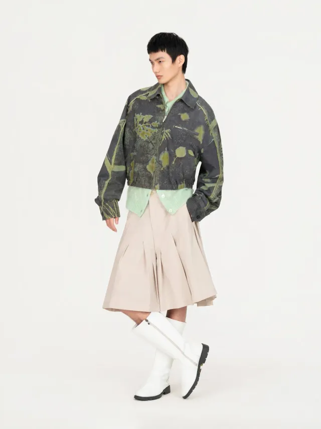 Feng Chen Wang Cropped jakke plantefarvet grå