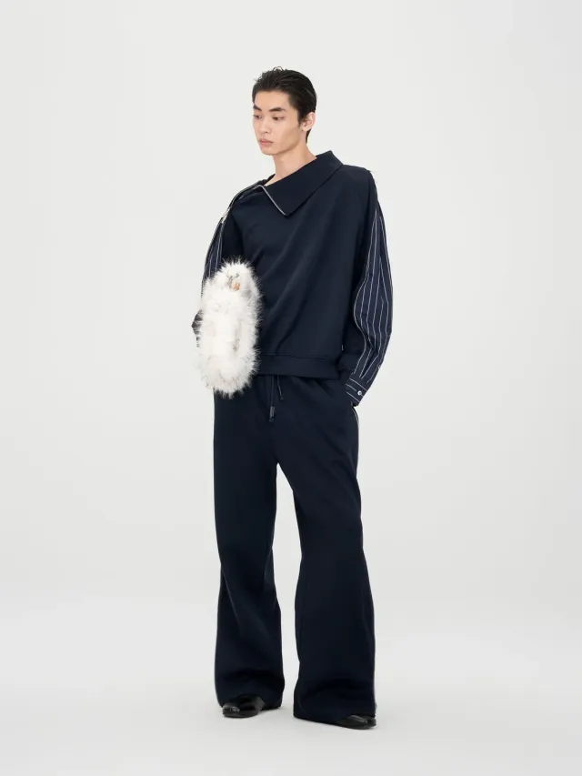 Feng Chen Wang 2-in-1 Navy Striped Patchwork sweatshirt