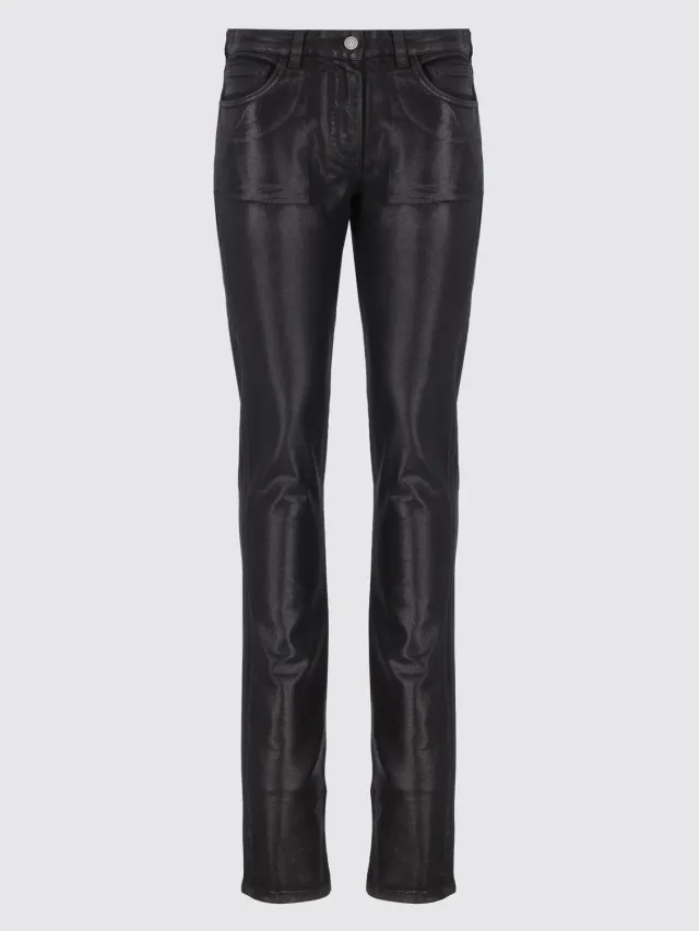 Laneus Coated jeans læderlook sort slim