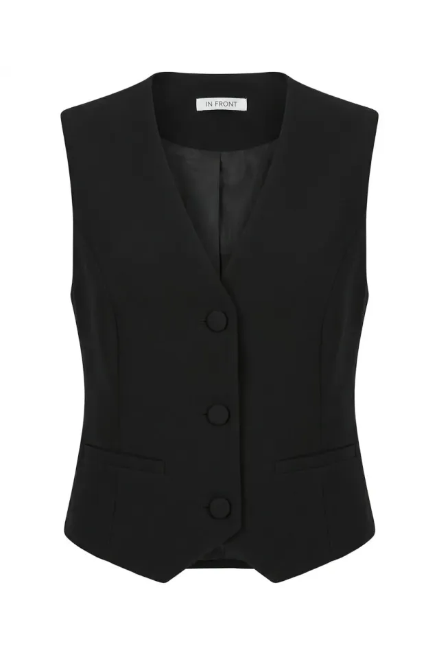 IN FRONT Lea vest sort figursyet