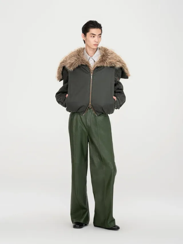 Feng Chen Wang Straight-Leg Casual læderbukser grøn