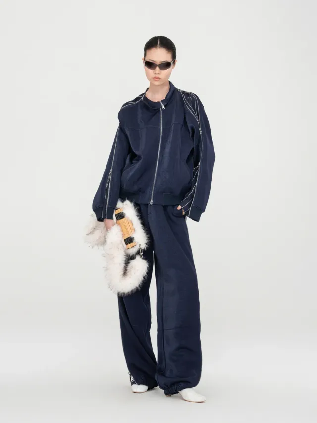 Feng Chen Wang Striped Panel lynlåstrøje navy S-L