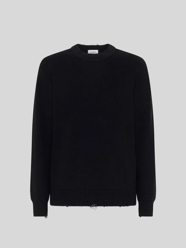 Laneus Crew Neck Sweater With Used Effect trøje sort