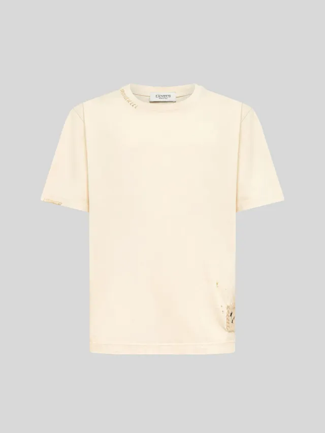 Laneus Boxy Fit t-shirt cream destroyed