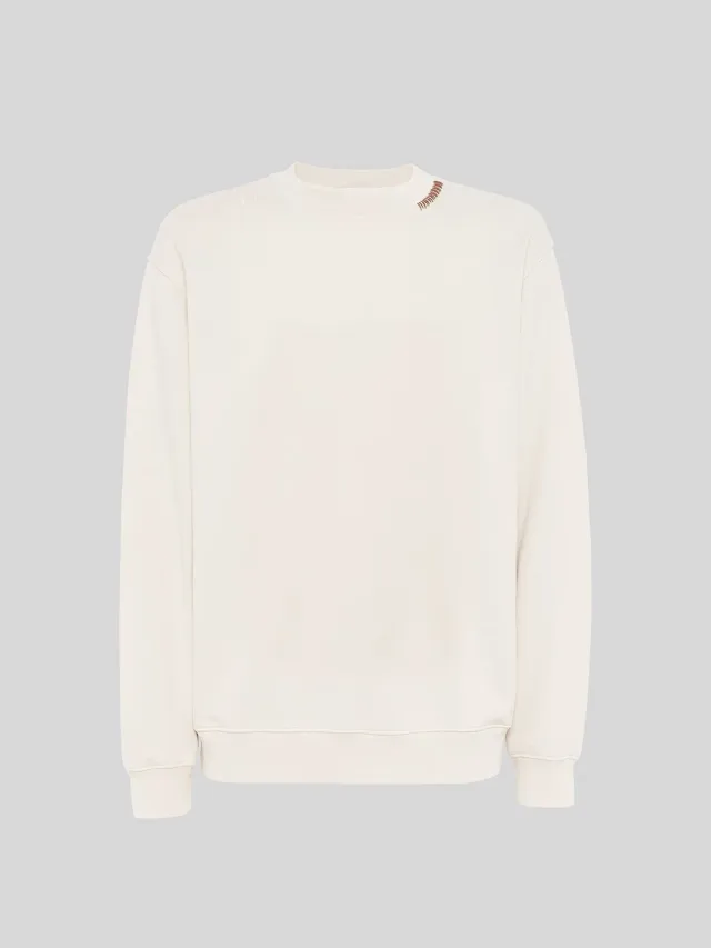 Laneus Crew Neck Cotton Sweatshirt Cream bomuldssweatshirt