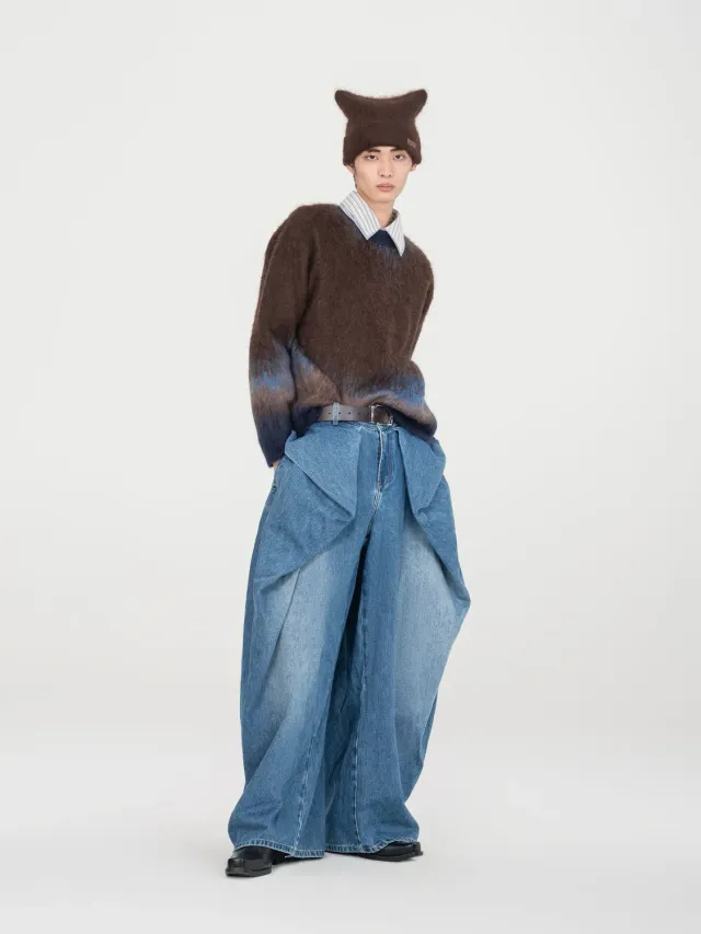 Feng Chen Wang Washed Pleated Oversized jeans lys