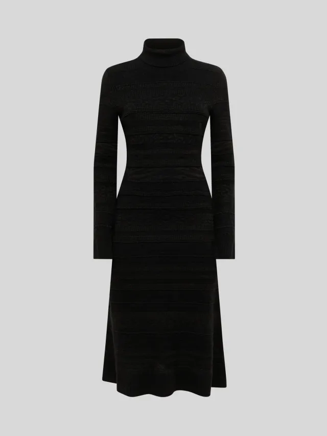 Laneus Jacquard rullekrave kjole sort midi