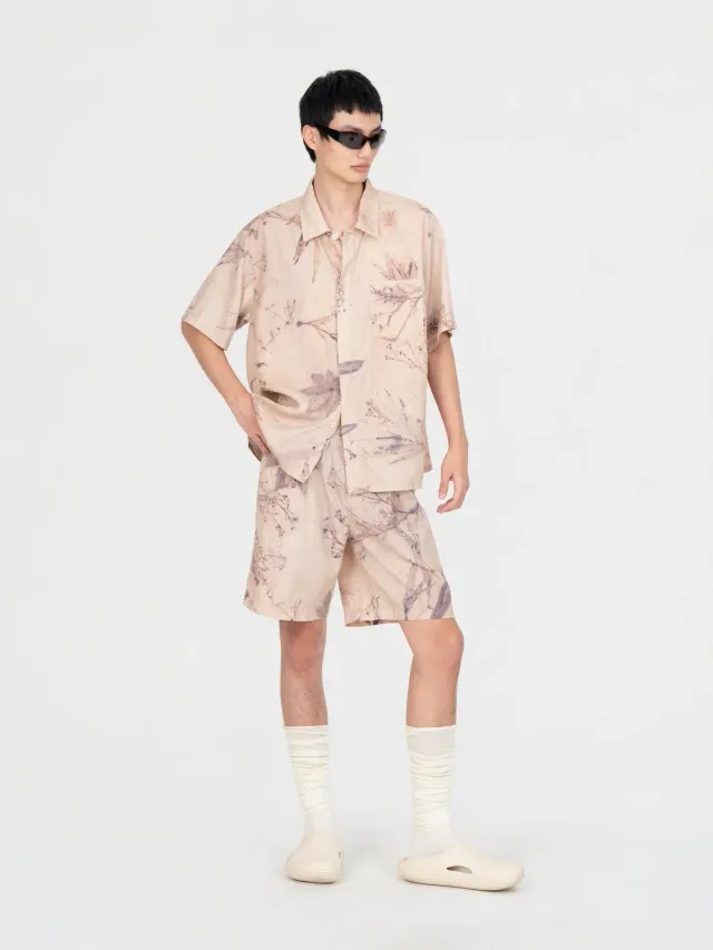 Feng Chen Wang Printed Plant Dye shorts beige