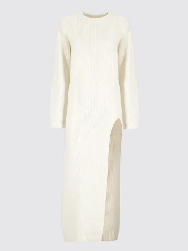 Laneus Knit Dress strikkjole off-white uld slids