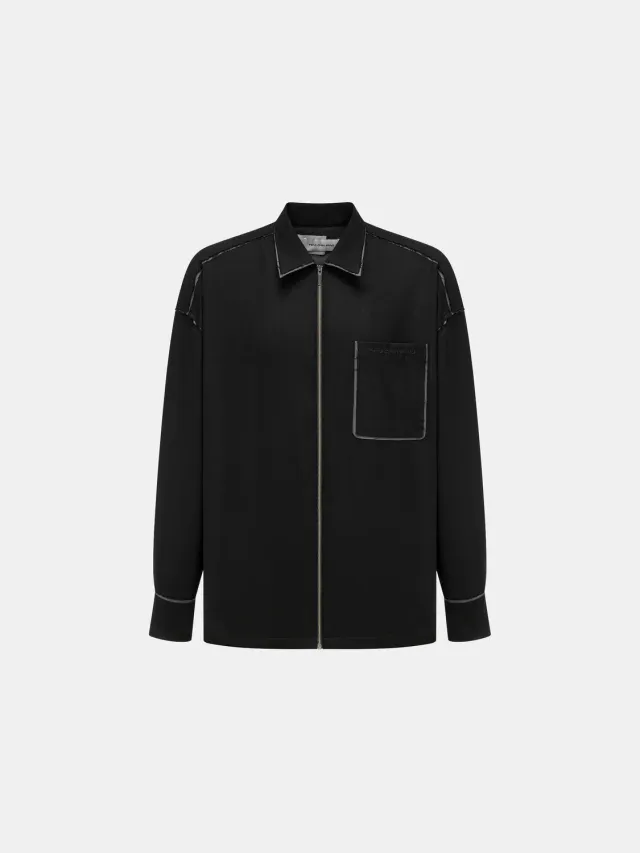 Feng Chen Wang Deconstructed Color-Block Skjortejakke sort