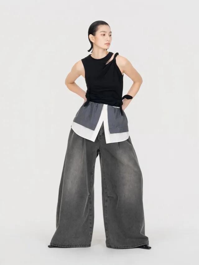 Feng Chen Wang 2-in-1 Deconstructed denimbukser grå