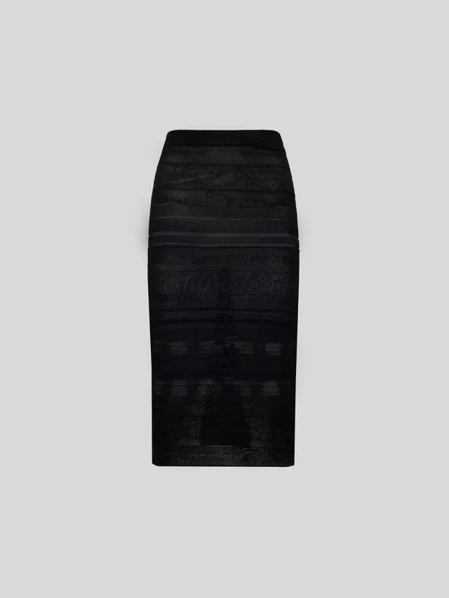Laneus Light Jacquard nederdel sort viskose slim