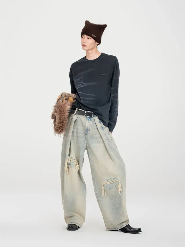 Feng Chen Wang Dark Navy langærmet t-shirt navy
