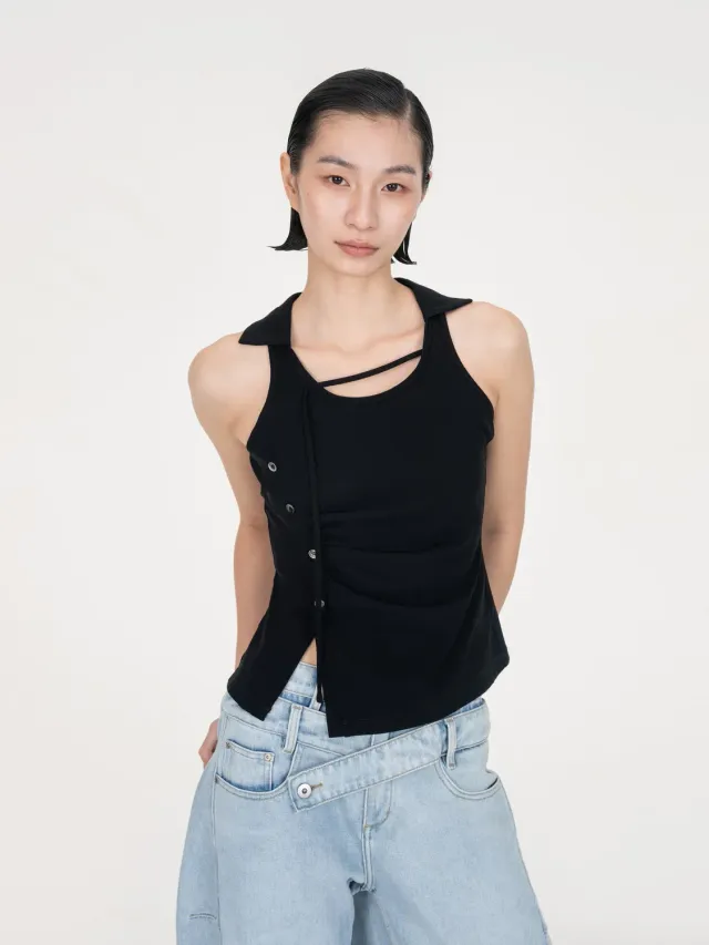 Feng Chen Wang Pleated Polo top S-M-L plisseret