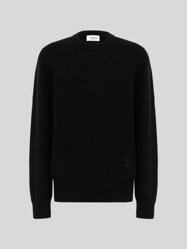 Laneus Wool Cashmere striktrøje sort merinould-cashmere