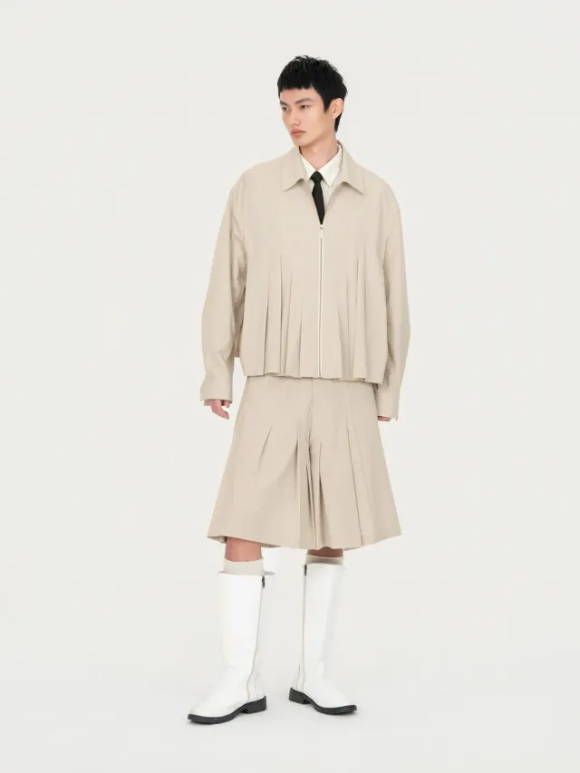 Feng Chen Wang Pleated skjortejakke beige plisseret