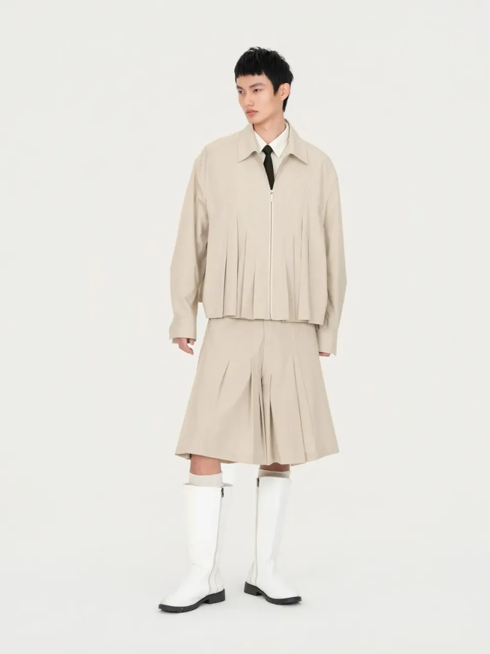Feng Chen Wang Pleated skjortejakke beige plisseret