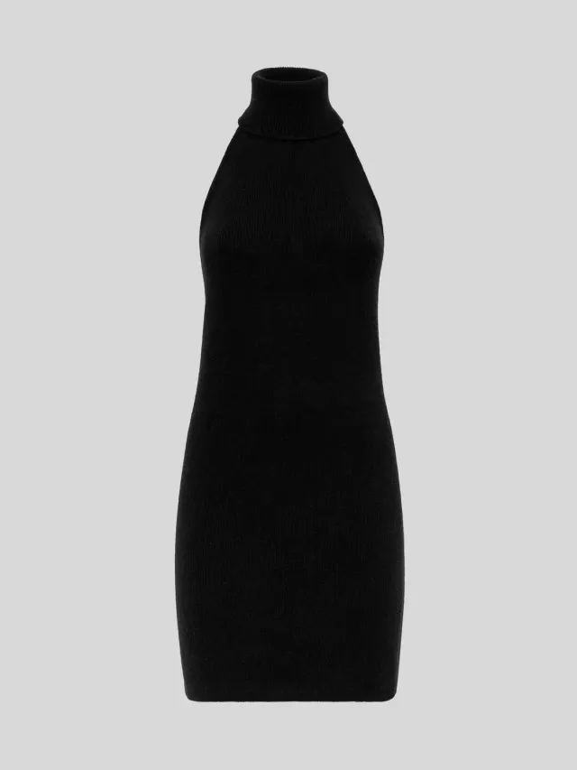 Laneus halterneck minikjole uld angora sort