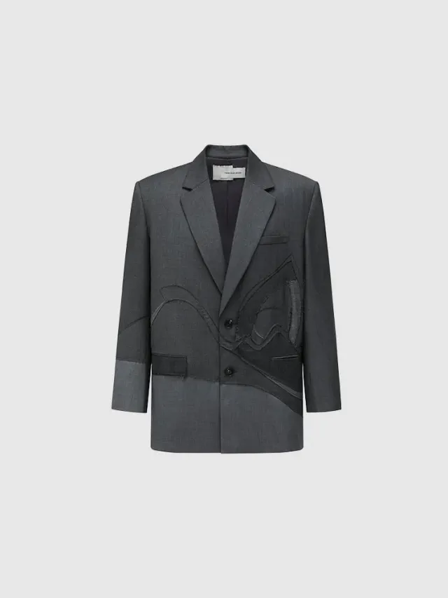 Feng Chen Wang Patched Creature Landscape blazer sort-grå