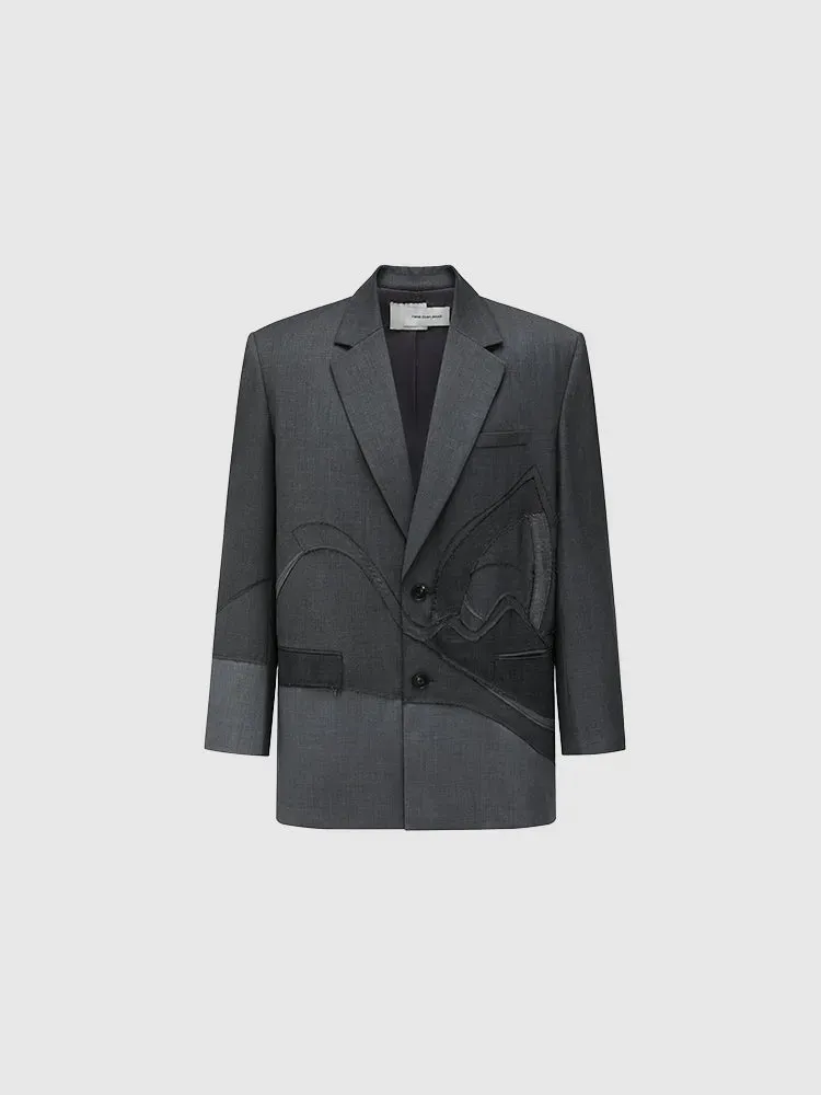 Feng Chen Wang Patched Creature Landscape blazer sort-grå