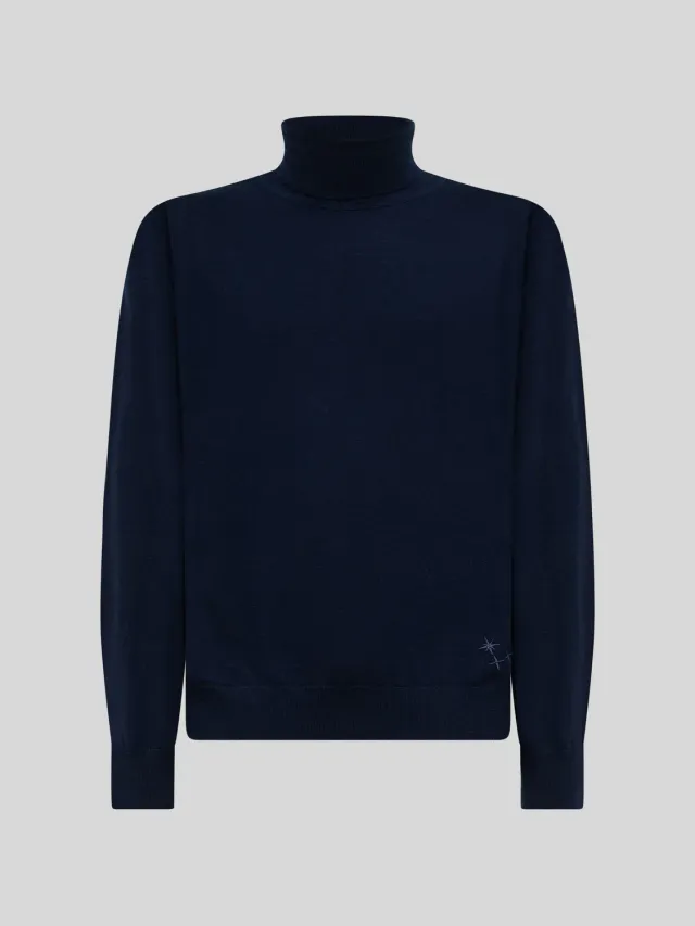 Laneus Merino Wool rullekrave navy merinould