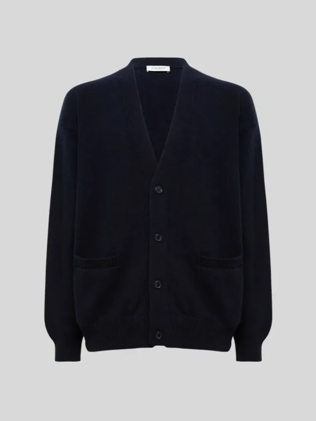 Laneus Uld Cardigan Navy Merino Cashmere Let