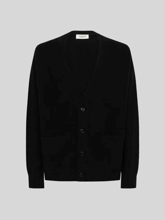 Laneus uld cardigan sort merino herre