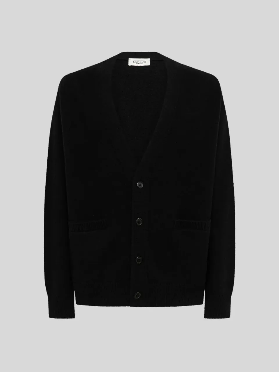 Laneus uld cardigan sort merino herre