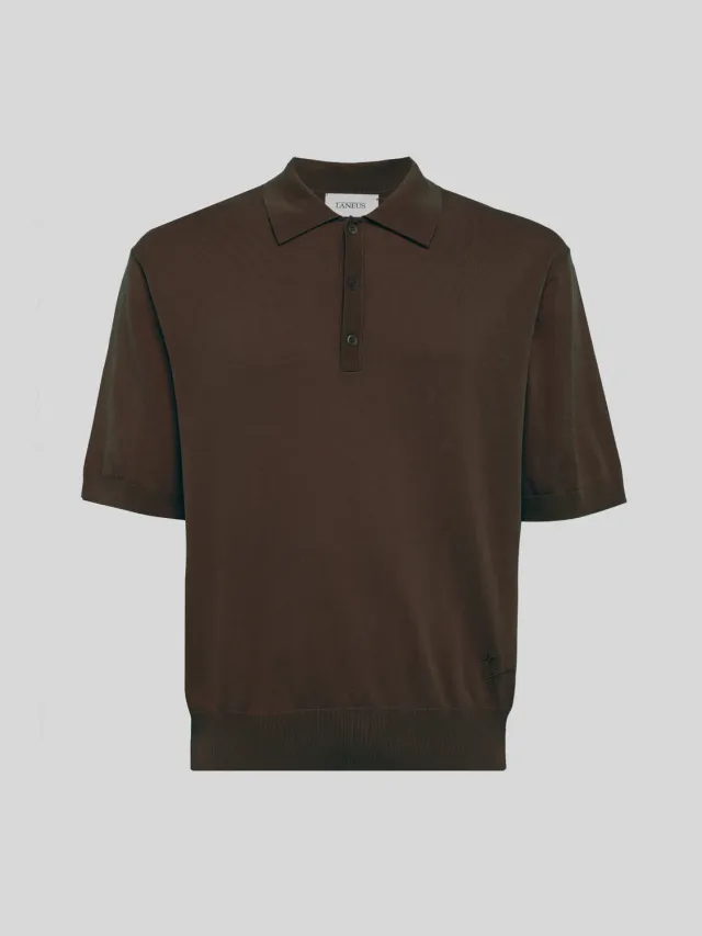 Laneus Knitted Polo Shirt polotrøje chocolate bomuld