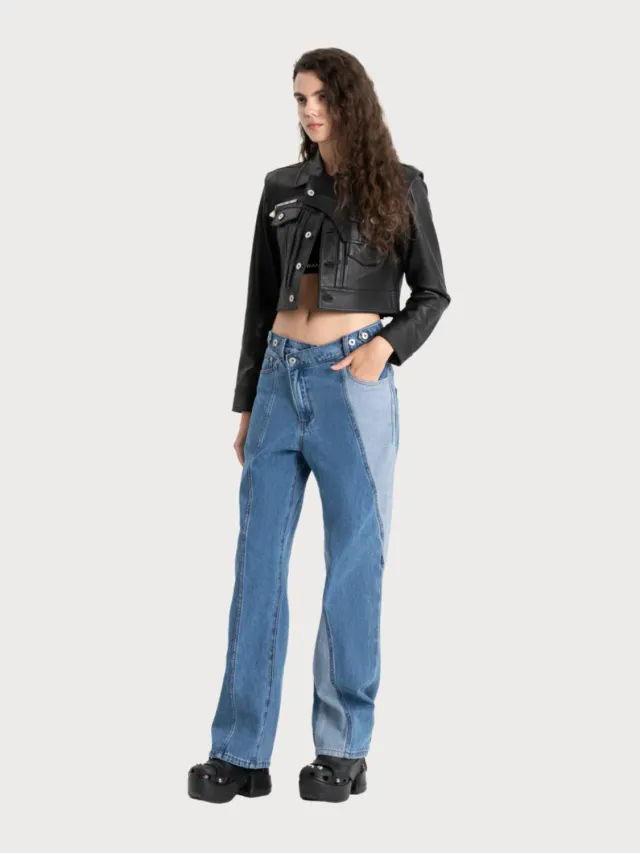 Feng Chen Wang lammeskindsjakke dame padded shoulder