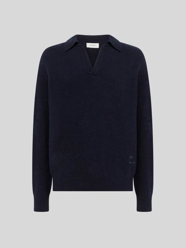 Laneus polo shirt uld cashmere navyblå