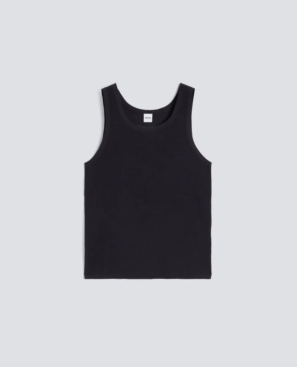Aspesi Tanktop Navy ren bomuld waffle