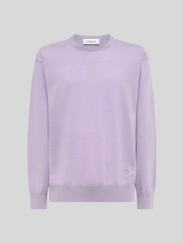 Laneus Merino Wool Crew Neck striktrøje wisteria merinould