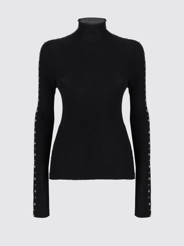 Laneus Extrafine Wool rullekrave sort rib tætsiddende